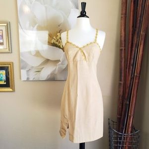 Vintage Betsey Johnson Gold Dress w/ Floral Straps